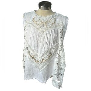 Floral Lace Gauzy White Tunic Top